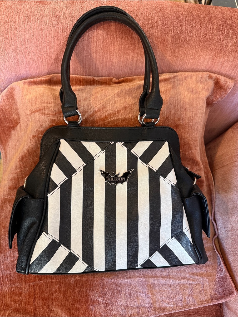 Killstar Black and White Vertical Stripe Shoulder Bag